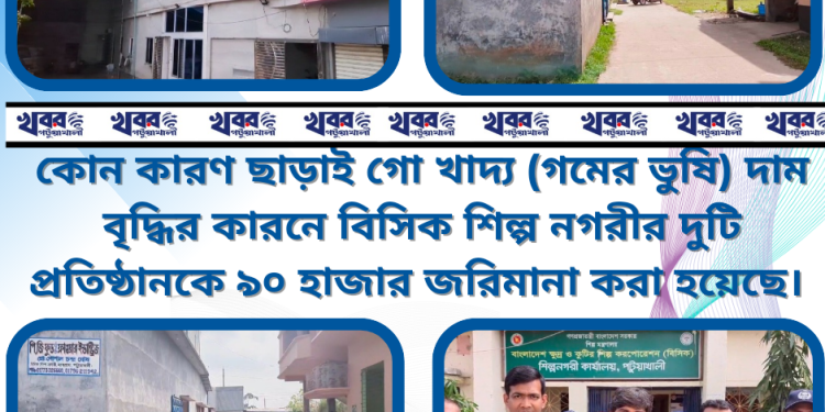 অকারনে গো খাদ্যের দাম বৃদ্ধির কারনে ২ প্রতিষ্ঠানকে ৯০ হাজার জরিমানা করলো জেলা টাস্কফোর্স কমিটি।